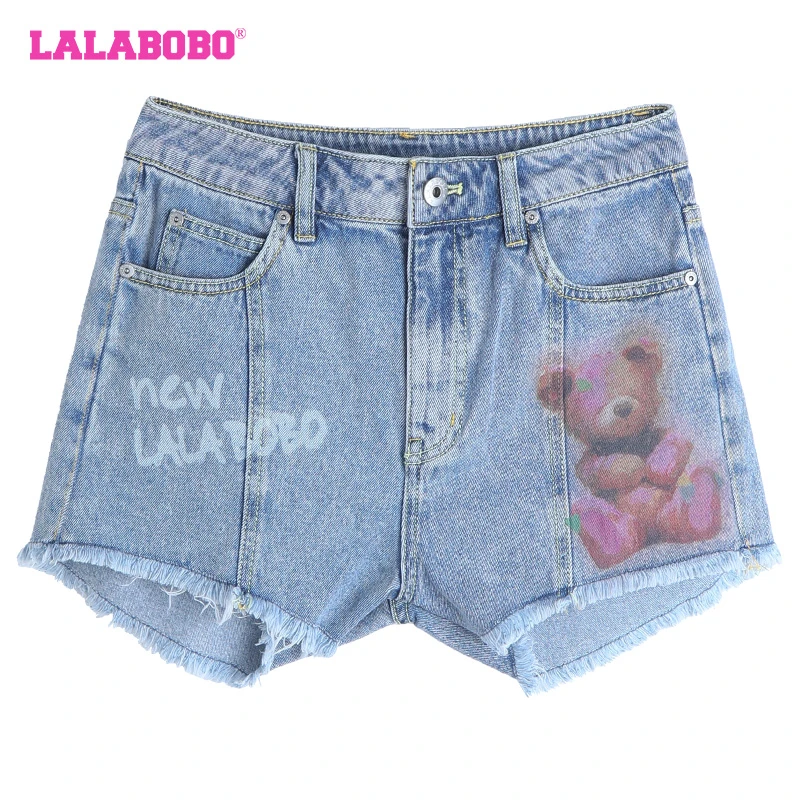 LALABOBO高腰休闲时尚毛边百搭牛仔短裤LBDB-WXZD21