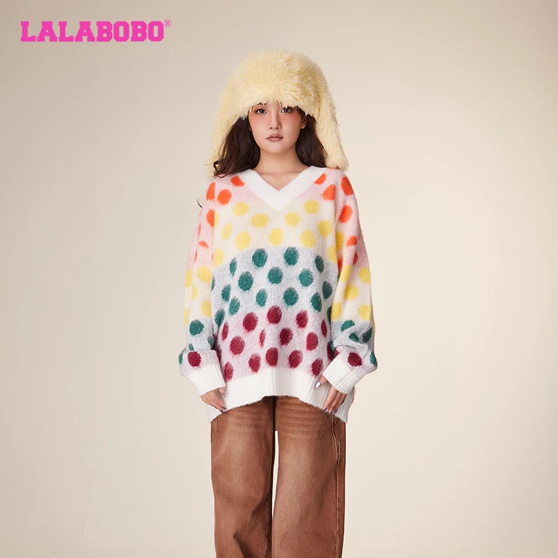 武汉LALABOBO2023新款潮流休闲百搭满印提花撞色毛衣LBCD-WSTM43