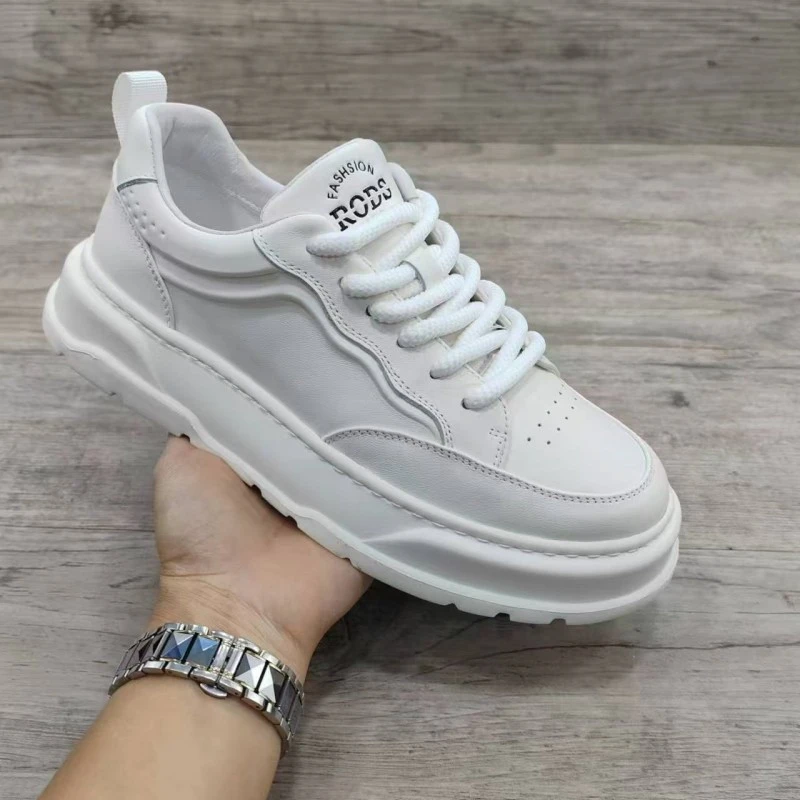 秋冬新款男士真皮休闲鞋轻质厚底系带板鞋韩版百搭头层牛皮跑步鞋