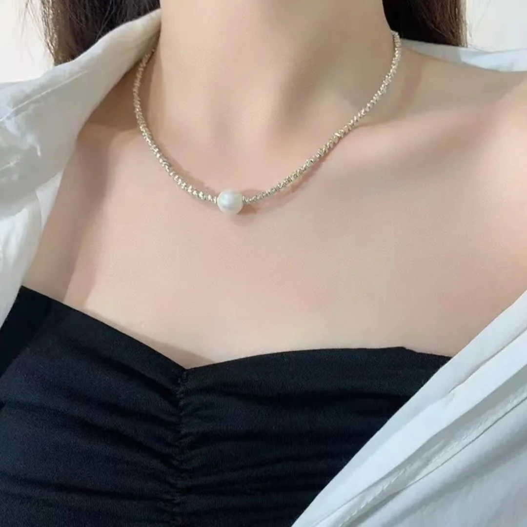 铜合金项链 碎银几两贝珠新款爆款小众时尚轻奢设计感锁骨链项链