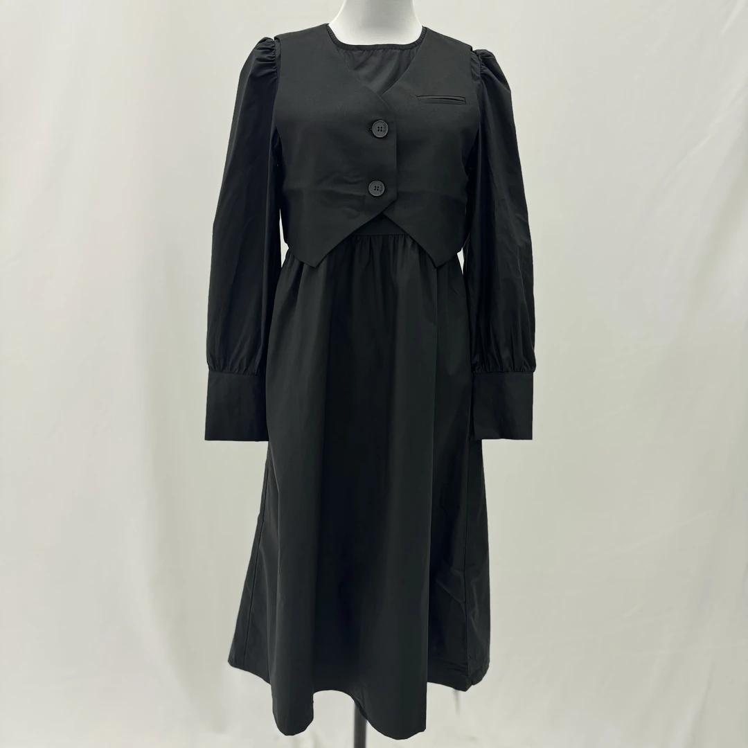 【Q232】法式长袖连衣裙春秋新款女小众气质马甲两件套流行套装裙子