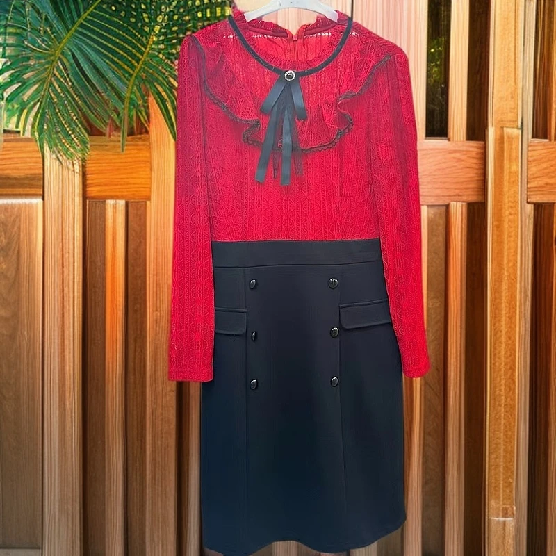 【Q459】2024新拼接款显气质优雅花边高端轻奢女士连衣裙D8