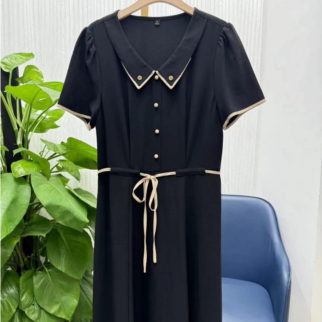 T1017洋气高贵2024新款女装中长款气质短袖裙子