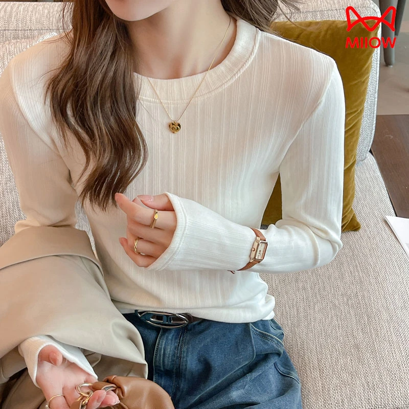 猫人秋季新款百搭打底衫纯色针织衫修身显瘦遮肉内搭可外穿上衣女