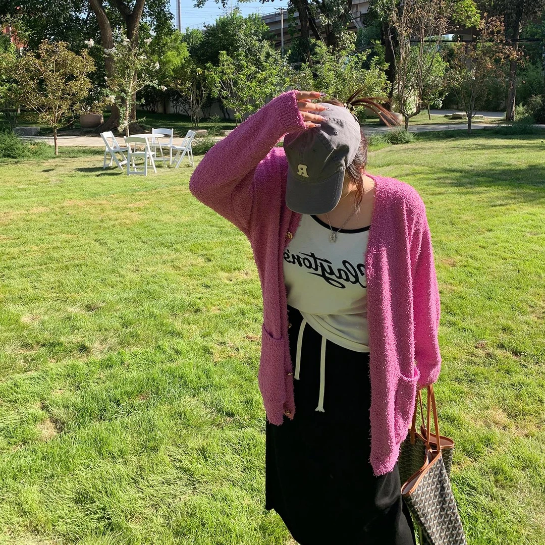 V N8452花边下大码女装胖mm秋韩版慵懒纯色针织开衫外套长袖上衣