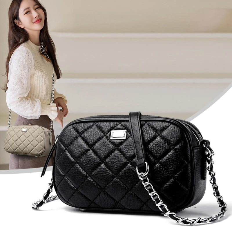 牛皮女包时尚百搭小香风女士小包包真皮菱格单肩斜跨包休闲女肩包