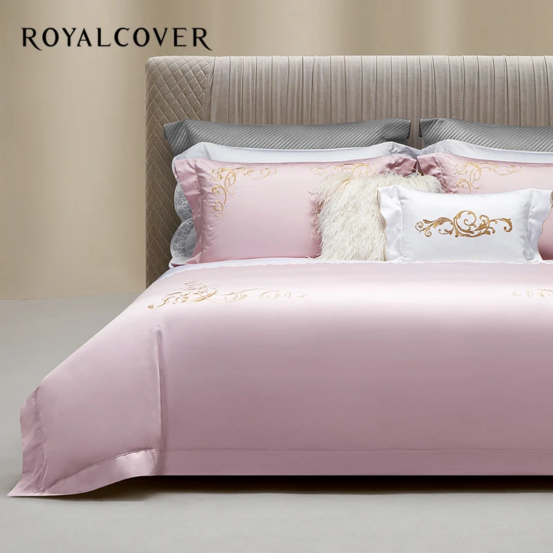 ROYALCOVER/罗卡芙100支双股长绒棉简约绣花四件套梅克伦堡（粉）