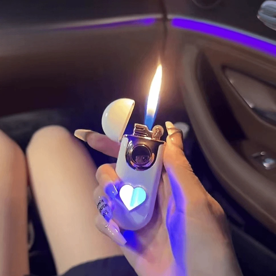 网红渐变色爱心双火防风打火机个性创意砂轮打火机送男友女友礼物