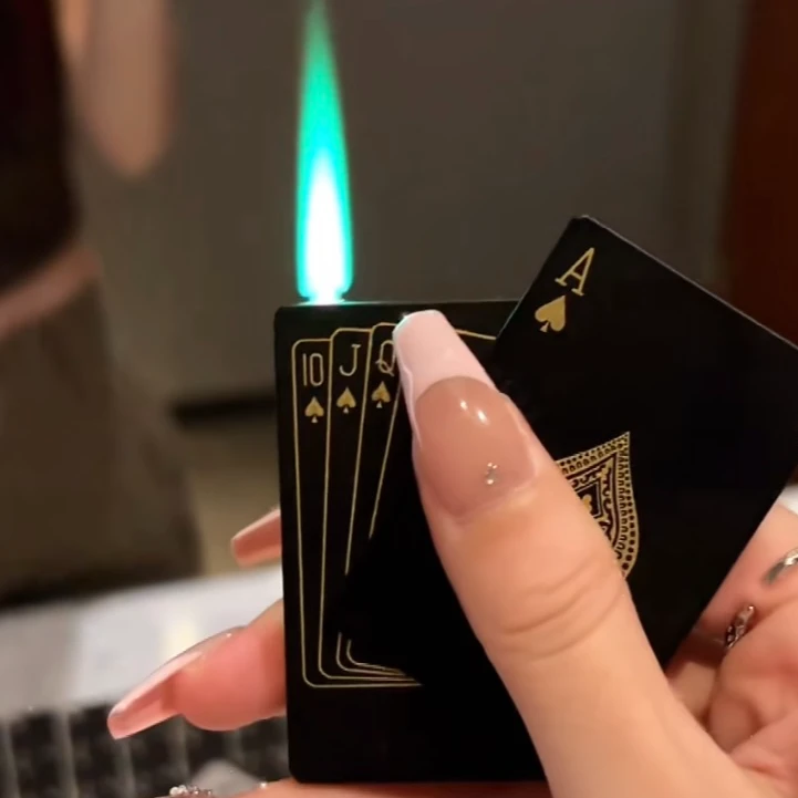 网红扑克牌防风打火机黑色炫酷绿色火焰防风创意个性潮送男女友礼