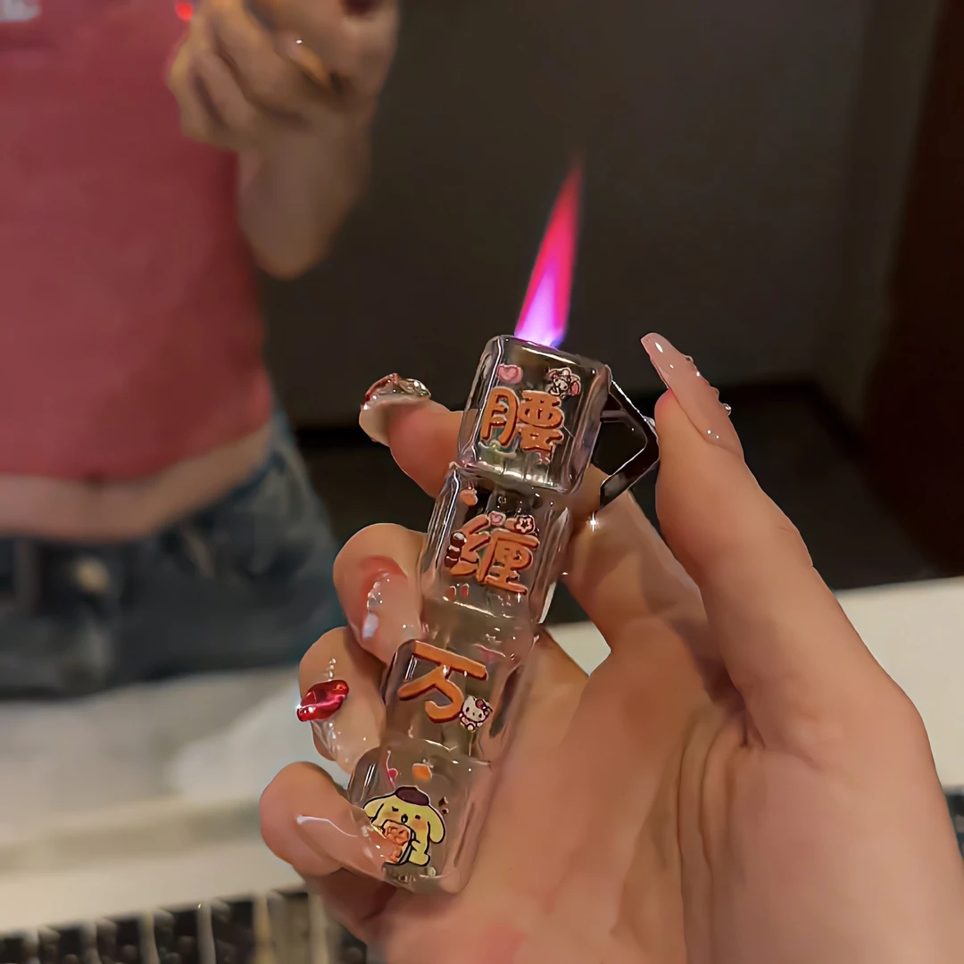 2024新款闪灯骰子黄金万两腰缠万贯防风打火机粉色火焰个性送男友