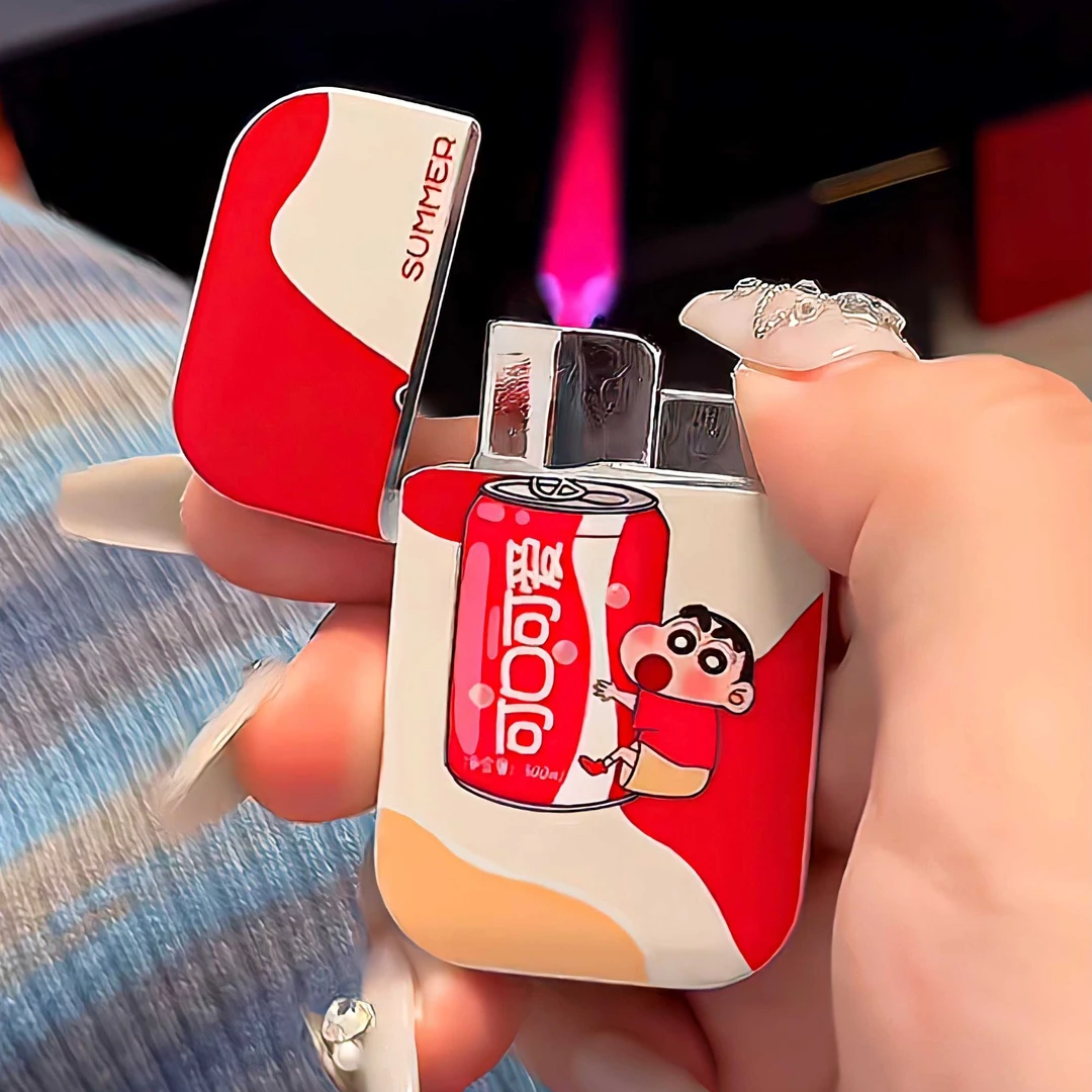 薯片可乐蜡笔小新打火机粉色火焰充气防风卡通可爱送男女朋友潮流