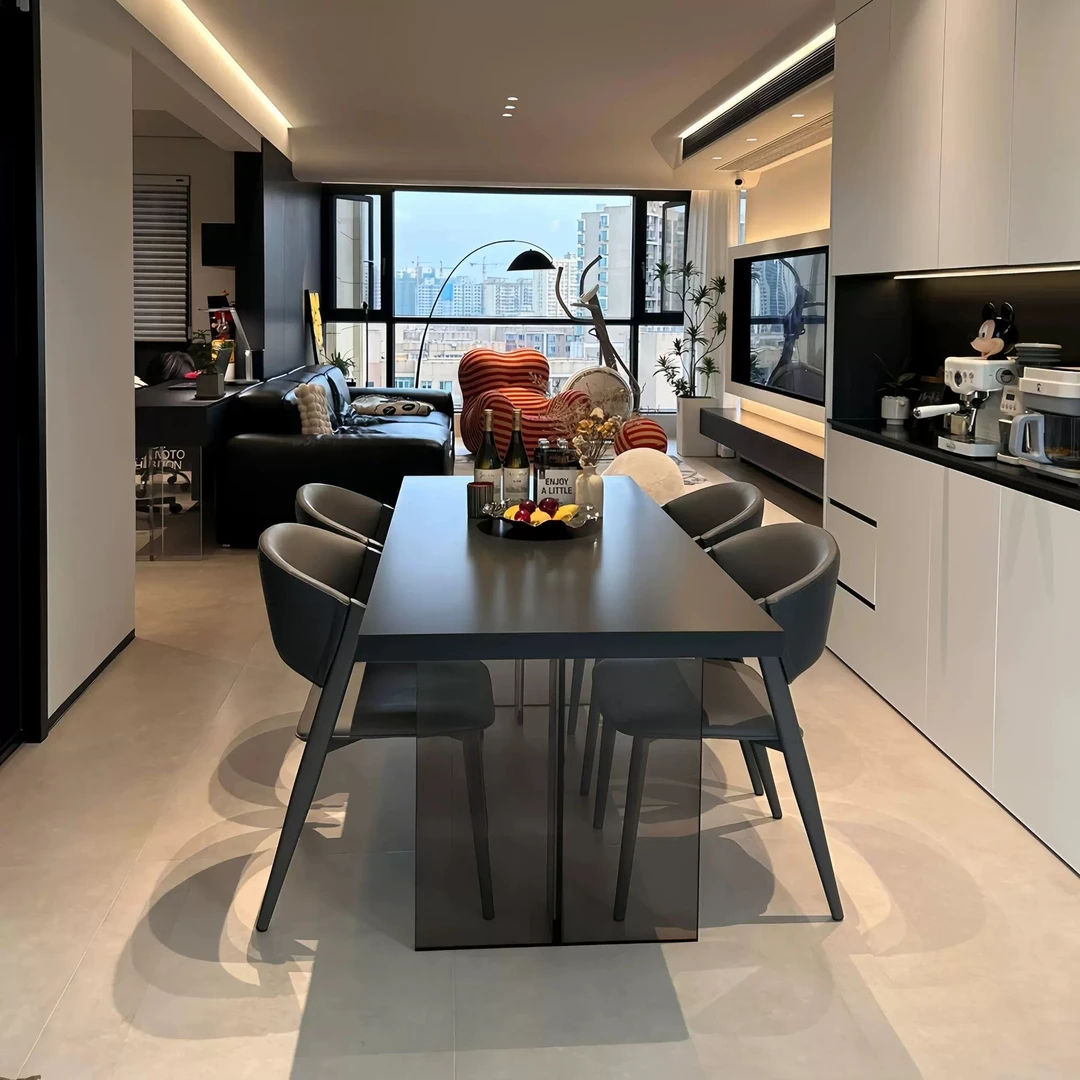 悬浮餐桌家用黑透亚克力长方形饭桌子意式极简大小户型岩板餐桌椅