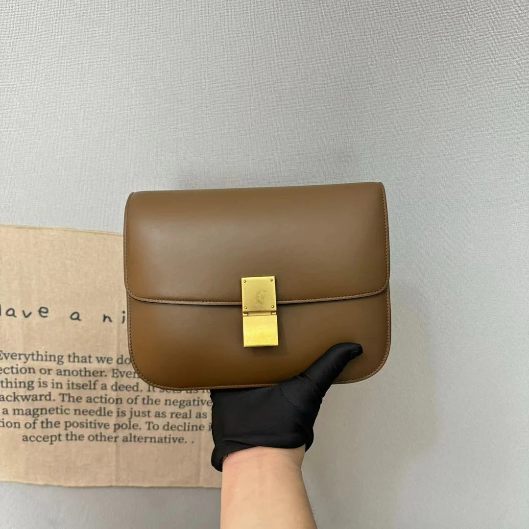 95新 Celine/思琳 思琳棕金扣豆腐包/classic box斜挎包/单肩包