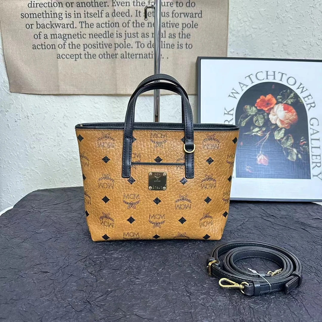 95新 MCM 古登中古/mcm干邑色菜篮子/单肩包/斜挎包/手提包/托特