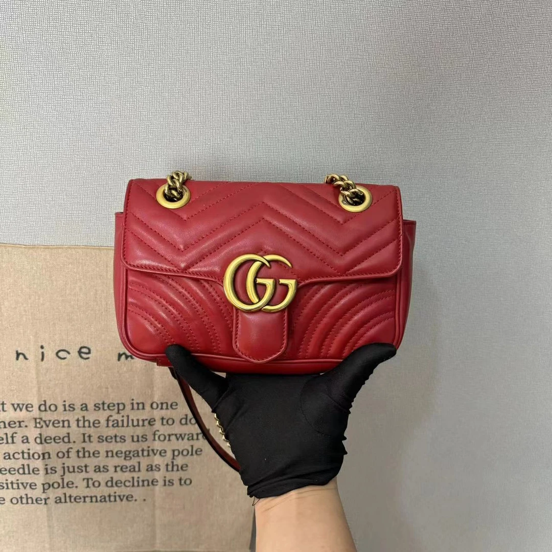 95新 GUCCI/古驰 古登中古/gucci斜挎包/古驰马蒙红金22/单肩包