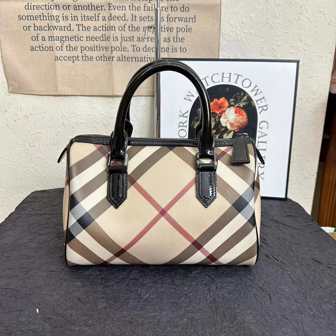 95新 BURBERRY/博柏利 古登中古/巴宝莉条纹波士顿/手提包/斜跨包
