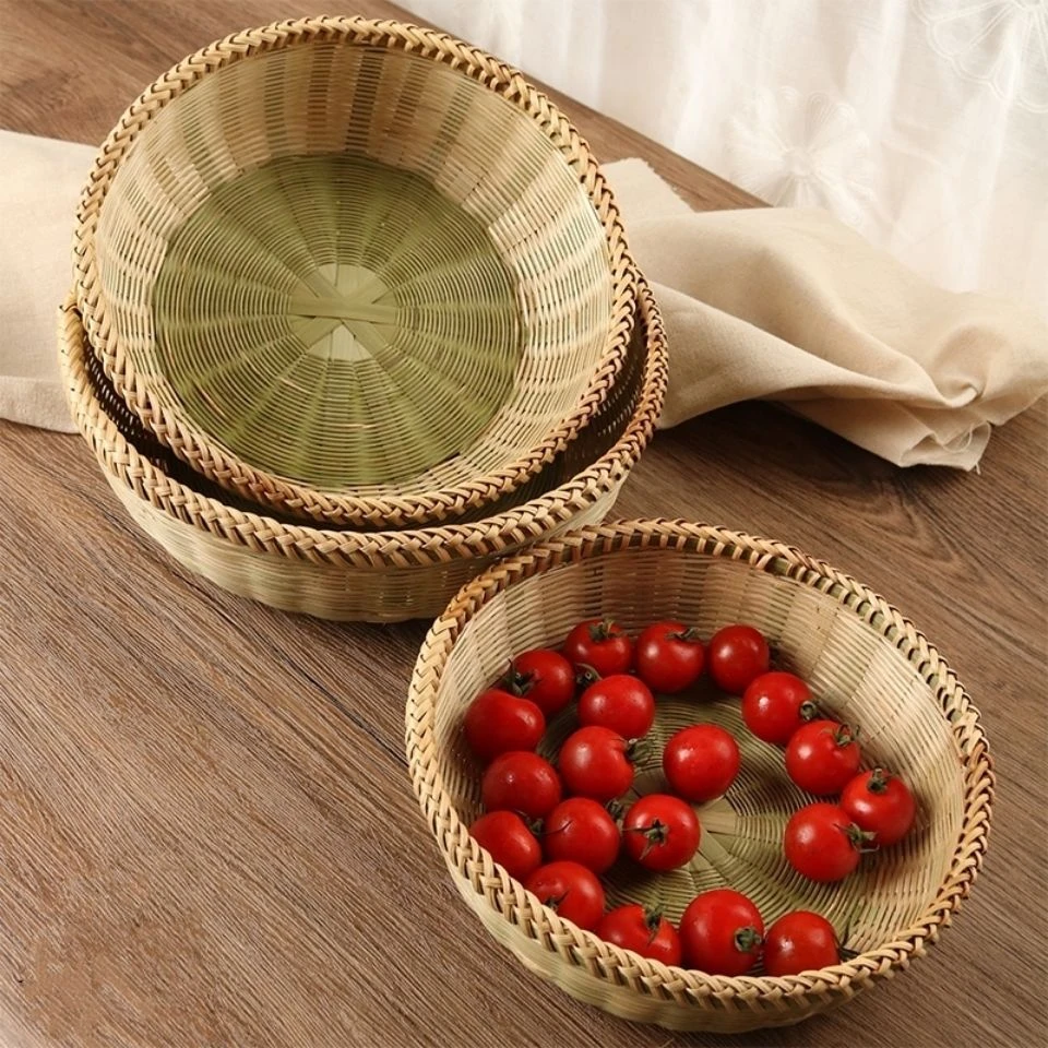 放馍篮子竹编制品家用厨房晾晒盛馒头框竹筐藤编收纳菜蓝小水果篮