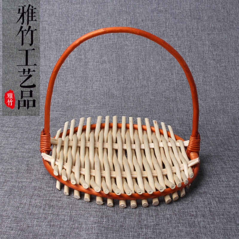 特色柳编手工提篮摄影道具水果篮礼品篮桔色多种规格平底提篮