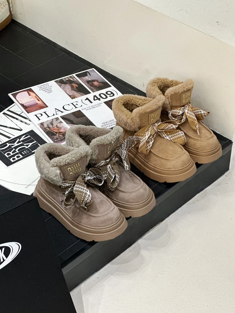 磨砂皮厚底雪地靴女鞋2024年新款百搭大棉抗风保暖时尚棉鞋