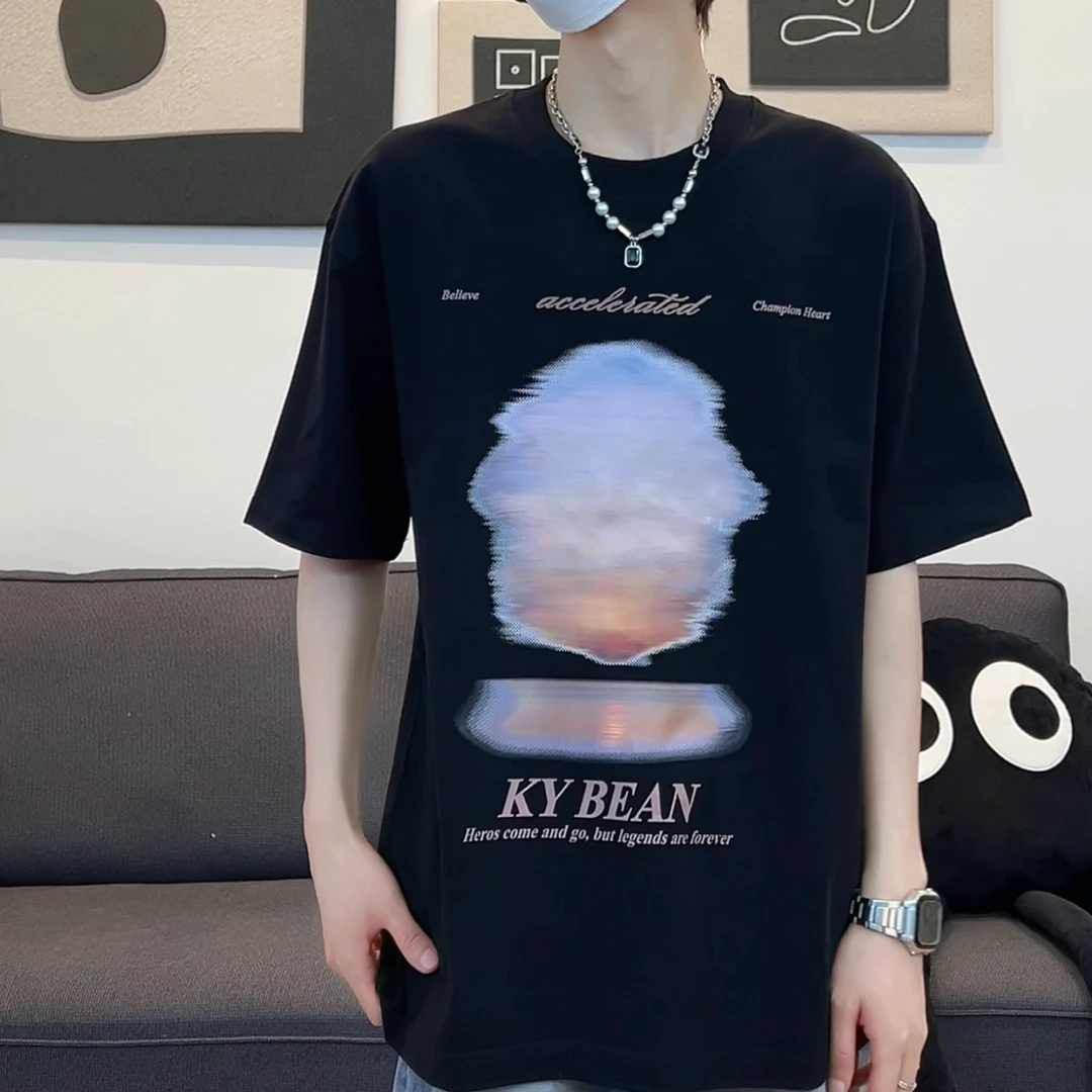 Mr.Super夏季2025新款港风情侣装半袖小众百搭宽松设计感圆领高街