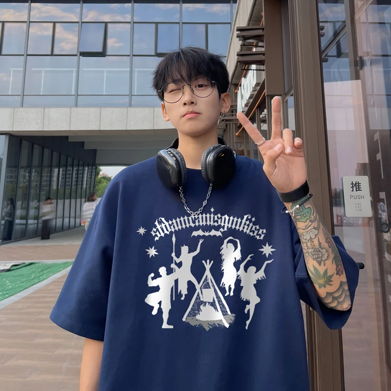 夏季新款重磅美式纯棉短袖百搭宽松T恤男大码休闲圆领高街ins半袖