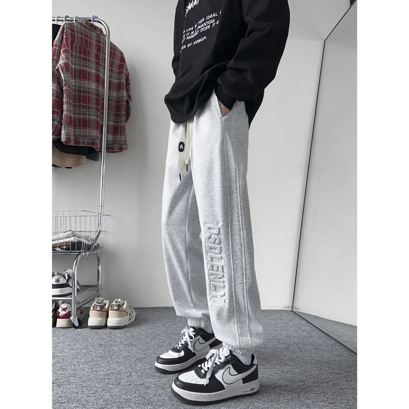 春季新款立体字母钢印休闲束脚长裤休闲直筒休闲裤男女高街潮流