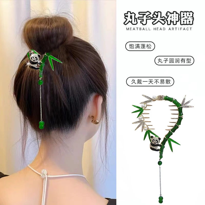 ODF 合金发饰 甜美熊猫竹节固定神器夹子后脑勺丸子头简约头饰夹