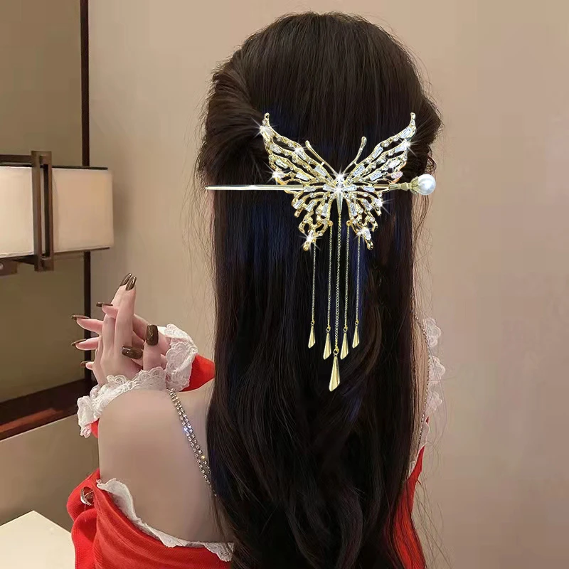 新中式流苏发簪高颜值复古盘发簪子日常挽发U型发钗盘两件套发饰