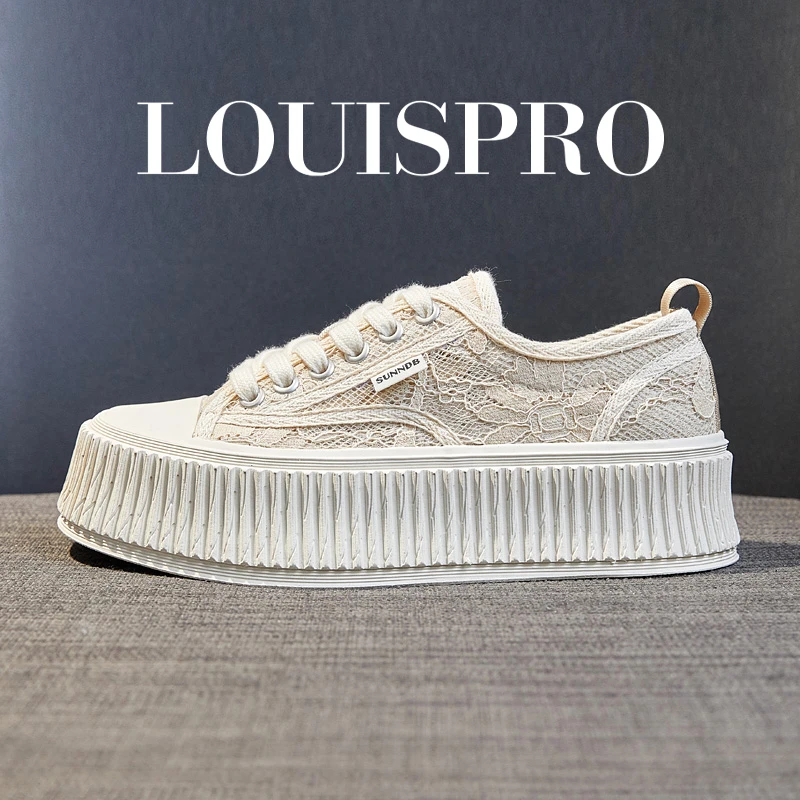 【意式名品|手工制造】Louispro蕾丝小香风帆布鞋 透气厚底休闲女