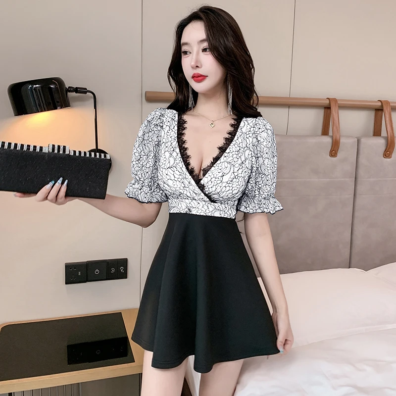 夜场女装工作服店低胸深V领收腰显瘦露背技师服夜总会性感连衣裙