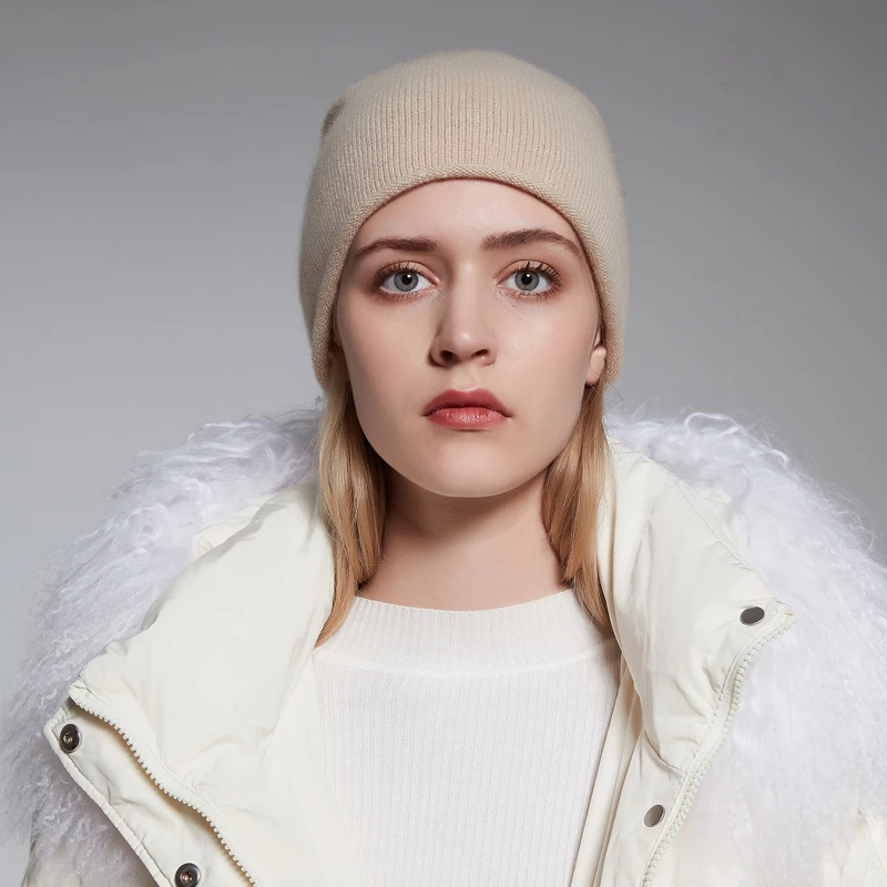 礼韵秋冬新款山羊绒针织帽时尚轻奢冬季保暖一体成型无缝针织帽