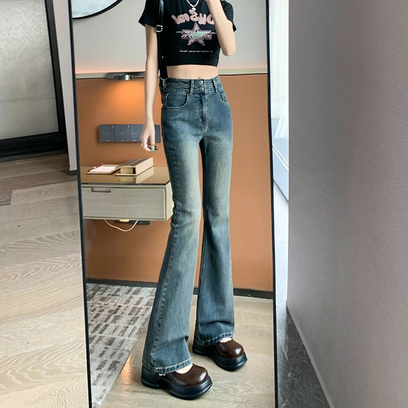 秋季新款爆款复古微喇牛仔裤女2025年高腰显瘦弹力修身加长拖地裤