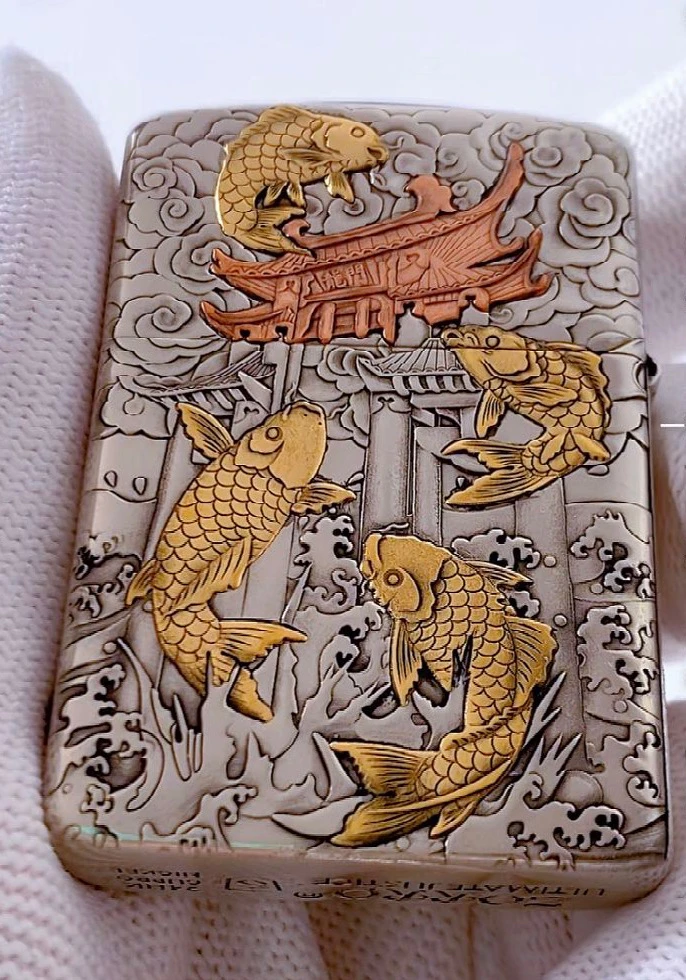 ZORRO镶嵌鱼跃龙门 二代盔甲 纯铜防风3D浮雕 男士生日礼打火机