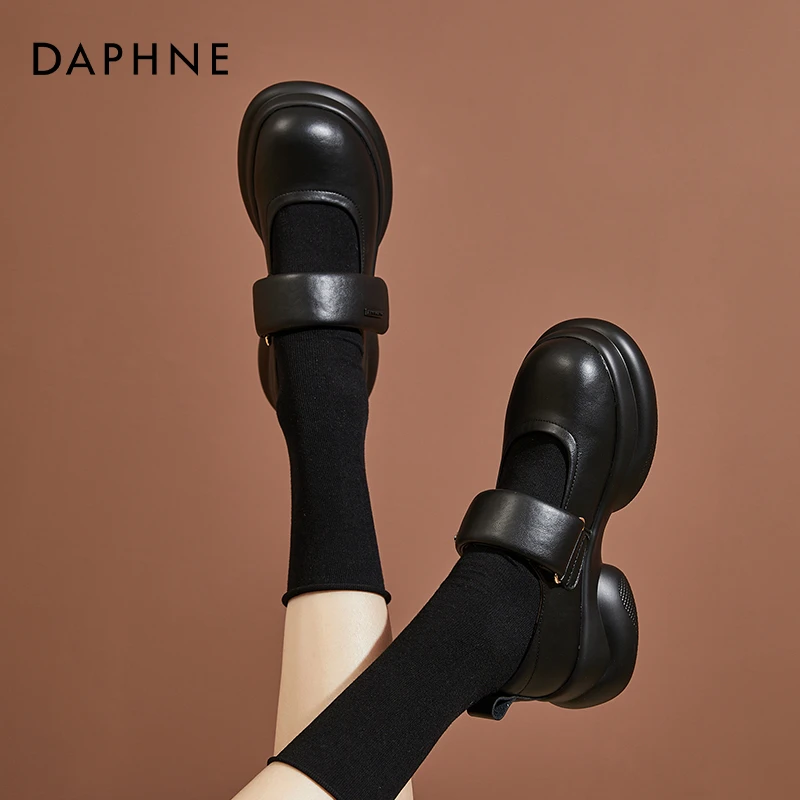 达芙妮丑萌玛丽珍鞋女魔术贴小皮鞋2025夏季新款松糕厚底浅口单鞋