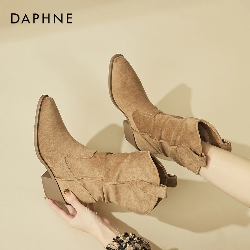 达芙妮厚底勃肯靴短靴女2025秋冬加绒女靴复古时尚粗跟中筒堆堆靴