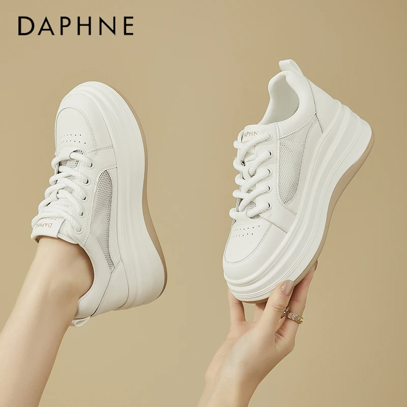 达芙妮厚底小白鞋女2025新款爆款秋季网面透气休闲板鞋内增高女鞋