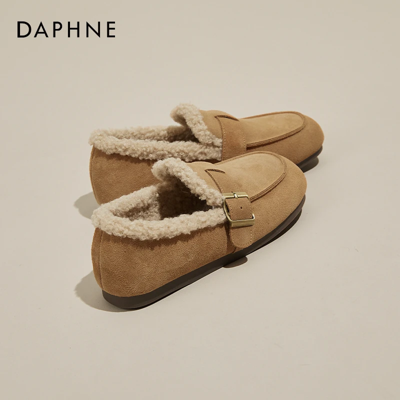 达芙妮雪地靴女低帮秋冬加绒女鞋保暖豆豆鞋一脚蹬毛毛鞋东北棉鞋