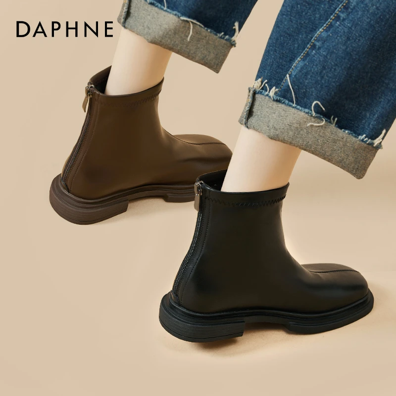 达芙妮英伦复古马丁靴女2025年新款秋冬加绒短靴切尔西瘦瘦靴单靴