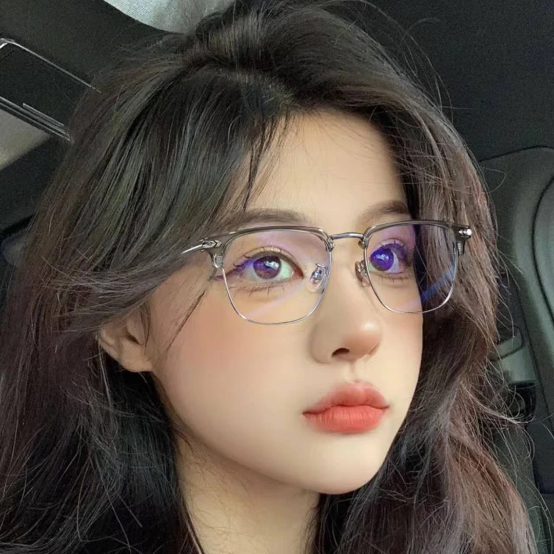 新款半框眼镜男女复古半框眉毛眼镜框架可配度数方圆脸成品近视镜