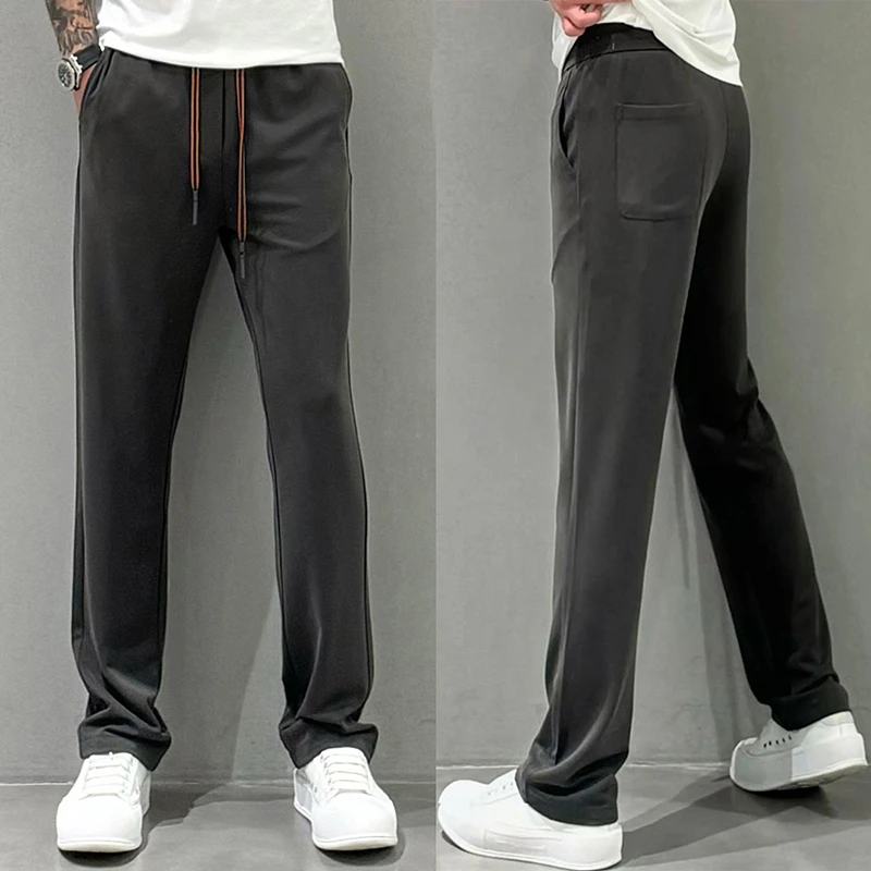 秋冬加绒美式高街简约纯色阔腿休闲裤男宽松春秋新款直筒运动卫裤