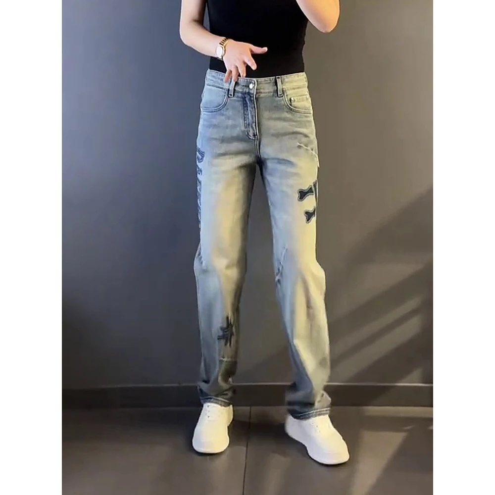 设计感潮牌男装轻奢春秋男士小众牛仔裤宽松直筒休闲长裤子时尚潮