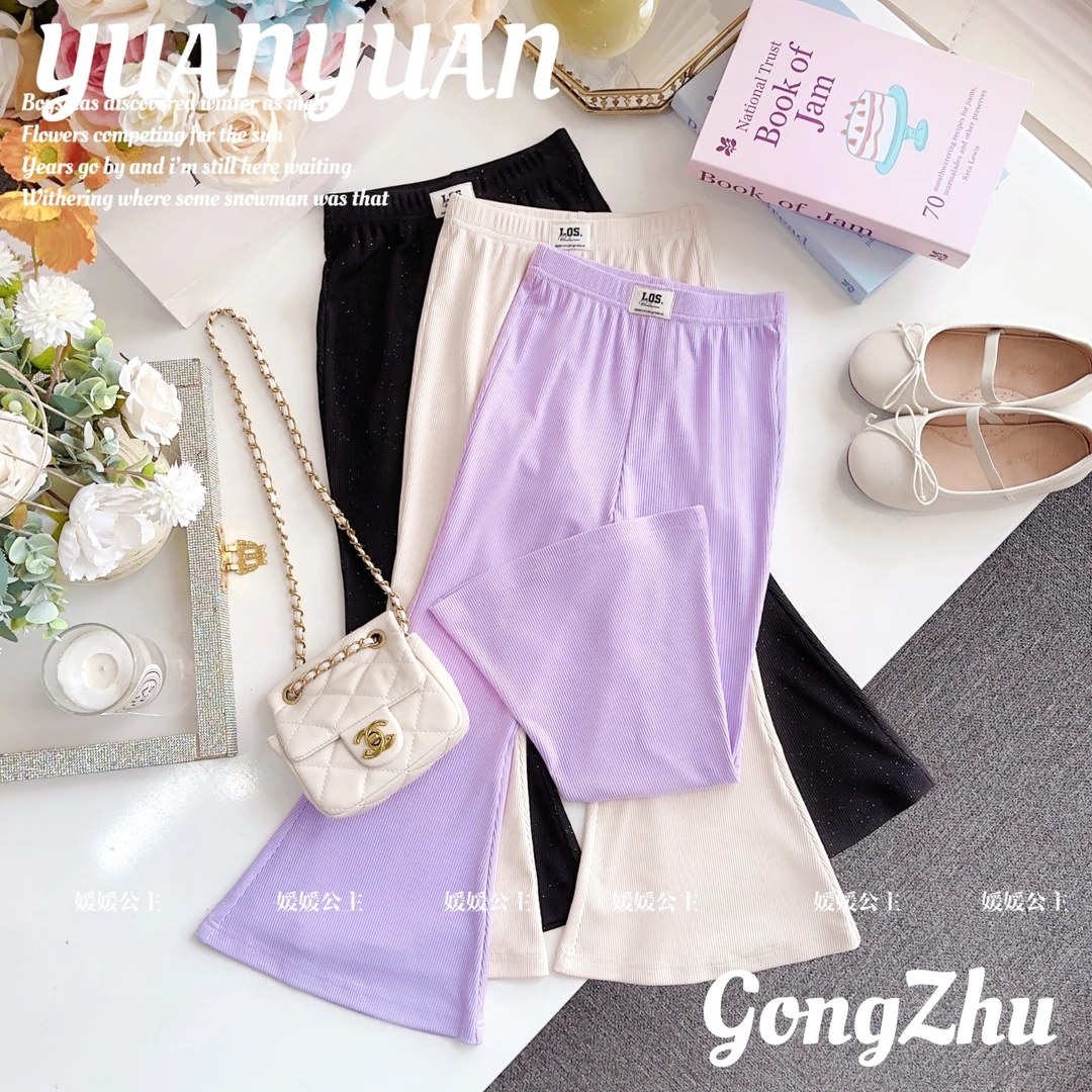 媛媛公主2024夏季女童中大童时尚百搭波纹九分喇叭裤14150N052