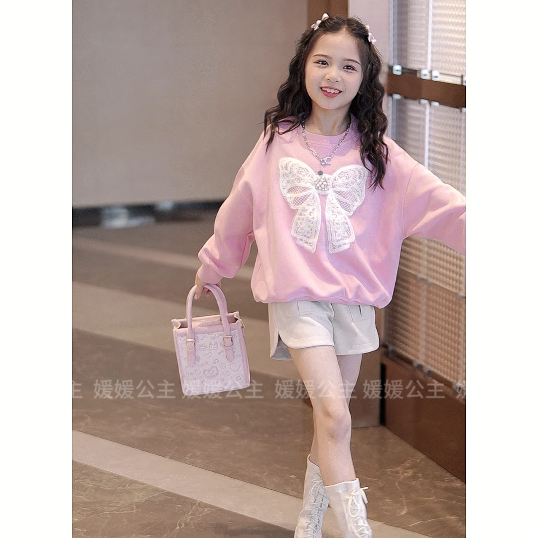 媛媛公主【蕾丝蝴蝶】2024秋季新款女童中大童卫衣套装14303S212