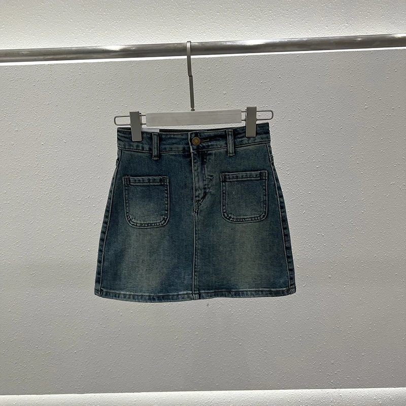 3316# 2023春夏复古水洗高腰修身显瘦百搭A字版时尚休闲牛仔短裙