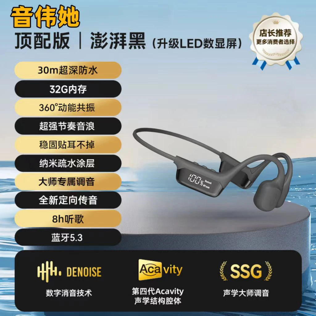 【音伟她】游泳带数显真骨传导带32GB内存8级防水运动跑步蓝牙耳机