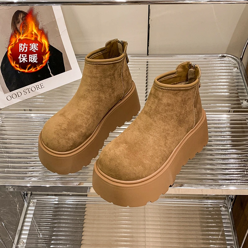 磨砂皮娃娃大头厚底松糕马丁靴女鞋子增高8cm烟筒切尔西短靴潮