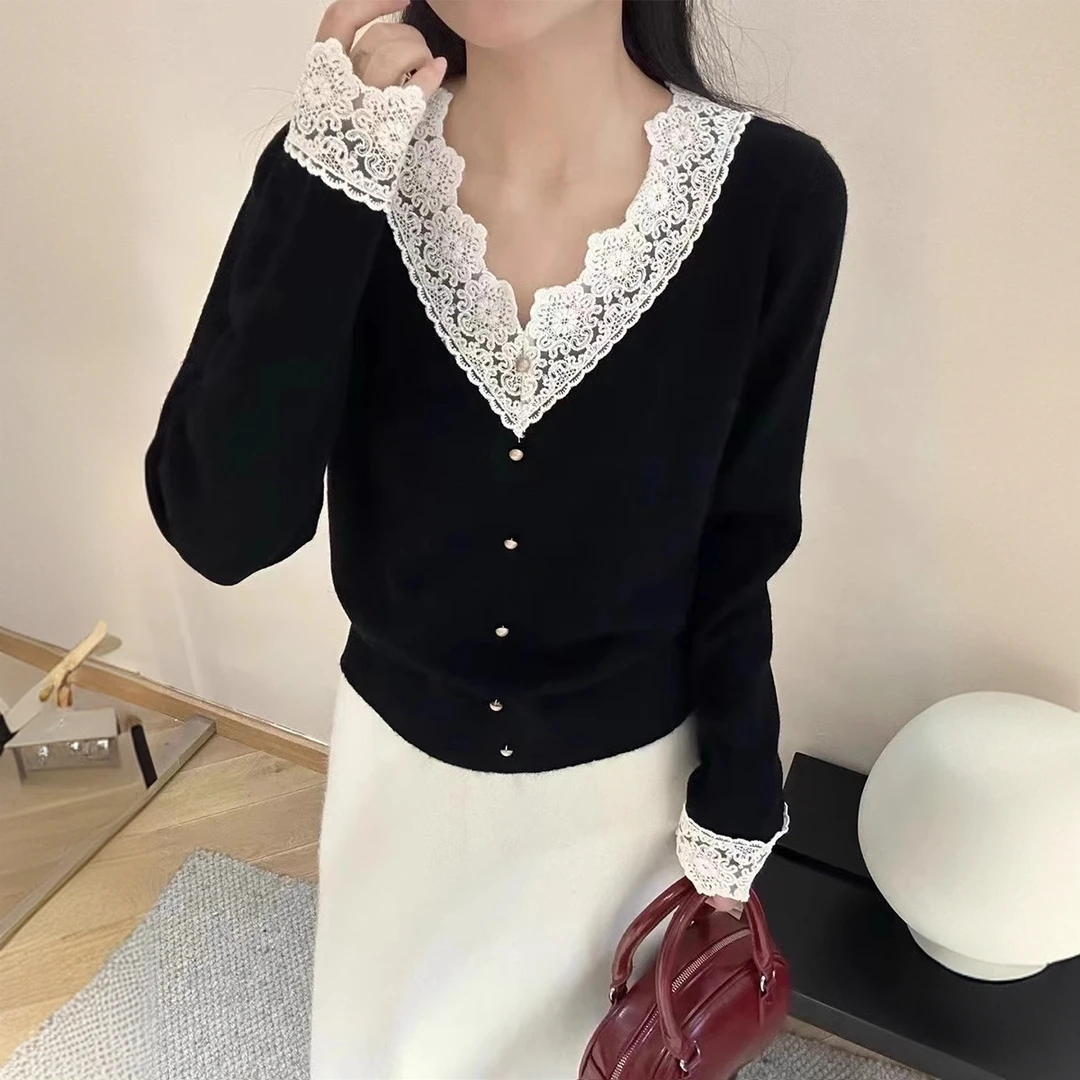 300斤特大码春慵懒蕾丝拼接针织衫时尚宽松洋气毛衣打底上衣