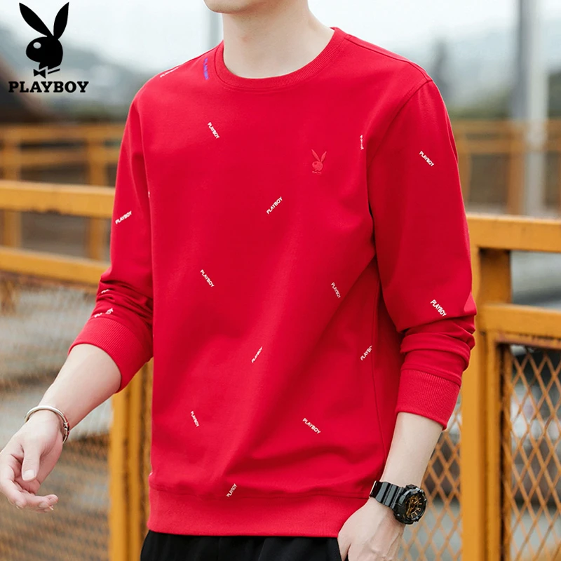 PLAYBOY男士春季圆领卫衣高端品牌长袖衣服男装上衣春秋季外穿