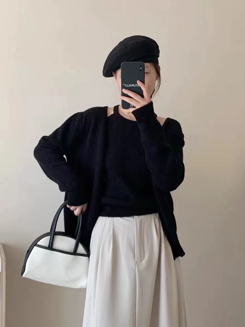 那简家 秋冬氛围针织吊带背心➕开衫两件套上衣