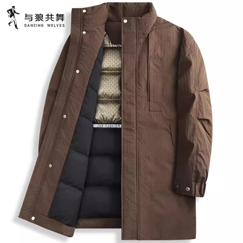 【科技锁温】与狼共舞中长款羽绒服男2025冬季新款格纹肌理保暖外套